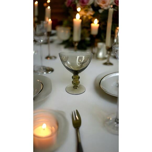 5 MCM - 5-Smoke/ Olive - Double Bubble Stem Champagne Coupe Cocktail Glasses - Picture 2 of 7